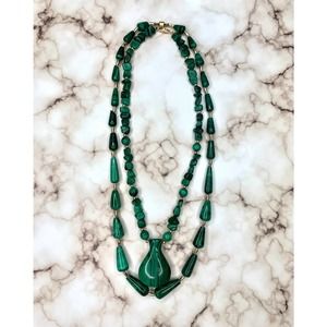 10Vintage Malachite 14k Necklace Set | Maximalist Green Malachite Jewelry Set
